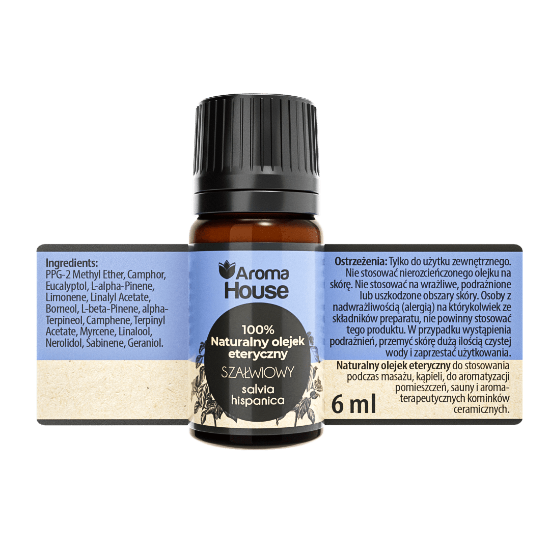 Olejek eteryczny z szałwii lekarskiej (Salvia officinalis) w butelce